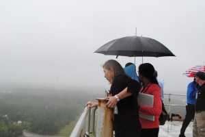 PRISCILLA LOEBENBERG/SPECIAL TO THE SUN HERALD NASA Deputy Administrator Lori Garver looks over Stennis Space Center from the top of the largest rocket-testing stand in the world Friday.
